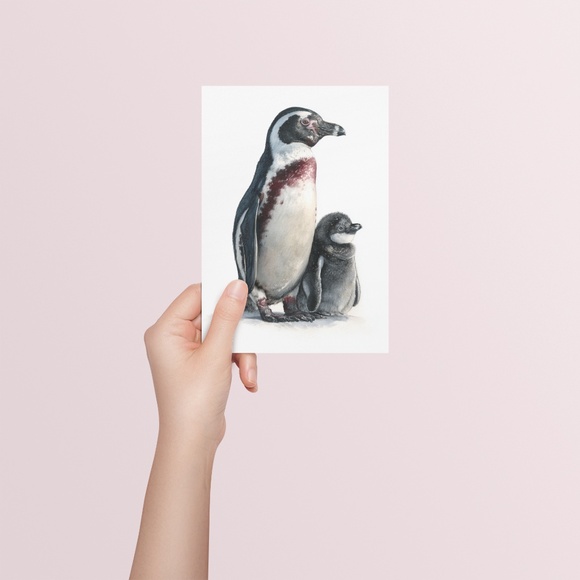 Watercolor Humboldt Penguin with its Babe Wall Art Print Unframed - Regal Arctic - Picture 5 of 7